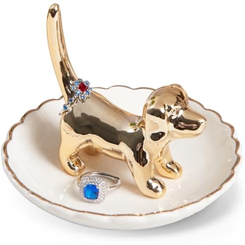 Image of Piudee Dog Mom Gifts for Women - Gold Dog Ring Holder Trinket Dish Jewelry Holder Ring Organizer Engagement Gift Wedding Ring Dish Holder, Dog Themed Gift for Dog Lover Christmas Birthday Mother's Day