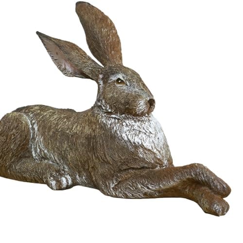 Image of Rustic Decorative Resin Hare Sculpture, Bronze-Effect Garden Ornament, 23cm Height x 32cm Depth, Indoor Outdoor Home Decor
