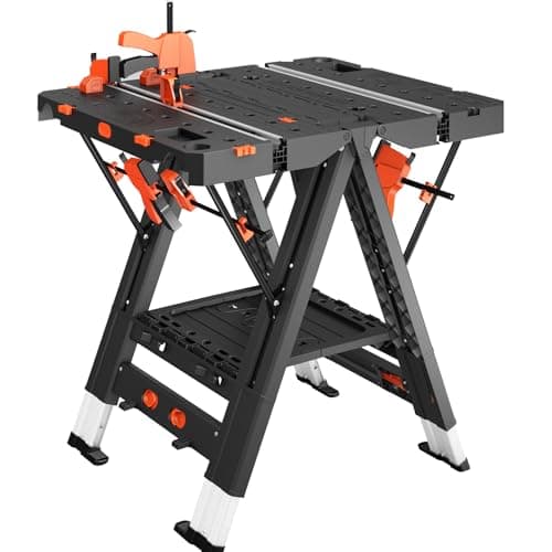 Image of LARBANKE 2-In-1 Folding Workbench,Waterproof Multi Function Folding WorkTable,79*81*63.5CM Workbench,Height-Adjustable Foldable WorkTable with 4 Woodworking Clamps,4 Connecting Blocks,2 Limit Blocks