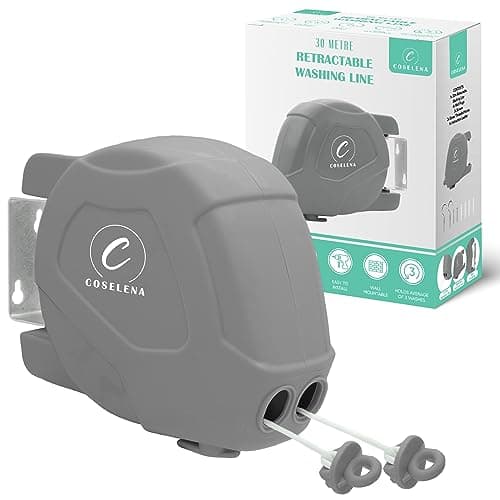 Image of Coselena 30m Retractable Washing Line – Heavy-Duty Twin Clothes Line with Hook – Extendable Non-Slip Clothes Dryer for Indoor & Outdoor Use – Grey