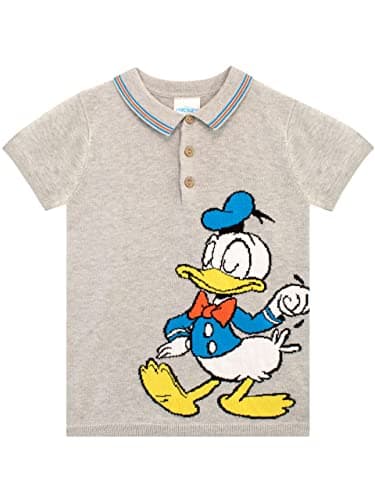 Image of Disney Boys Donald Duck Polo Shirt Short Sleeve Knitted Top for Kids Grey 9-10 Years