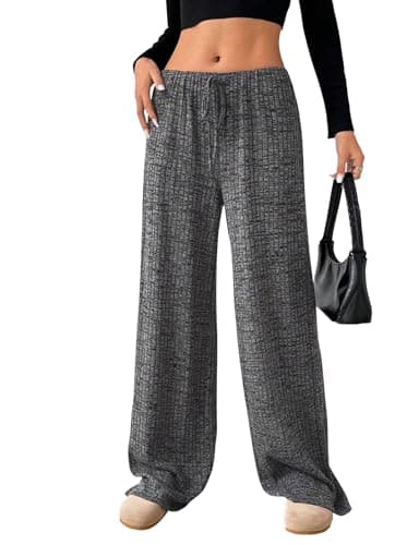 Image of Akiooue Striped Trousers Women, Ladies Elasticated Waist Wide Leg Trousers Women's Holiday Striped Loose Fit Lounge Joggers Black Pants for Women