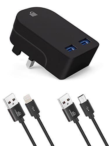 Image of Ameego [3Pcs] 3A Foldable Dual USB Mains Plug & High Life Span Micro USB Cable & iPhone Cable Compatible iPad air Pro mini/iPhone X Max XR.5.6.7 8. Plus, and more Micro & iPhone USB Devices (Black)