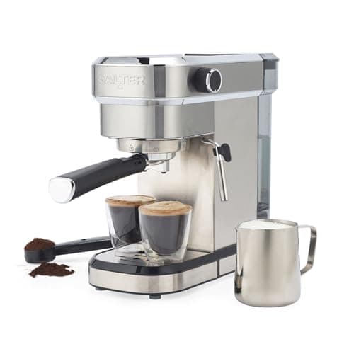 Image of Salter Espresso Machine With Milk Frother – Single Or Double Shot, 20-Bar Italian Pressure Pump, Ground Coffee Compatible, 1.1L Detachable Water Tank, Includes Stainless Steel Milk Jug, 1350W, EK6139