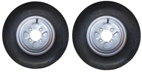Image of A pair of 500 x 10 inch trailer wheels & tyres with 4 ply tyres & 115mm PCD. 5.00 x 10 Fits these trailers Erde 142/3 & Daxara 147/8 Pt no. LMX1603 PLEASE DO NOT BUY UNTIL YOU HAVE CHECKED YOUR PCD