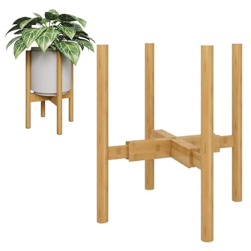 Image of Bamworld Adjustable Plant Stand Indoor Bamboo Plant Holder 8-12 Inches Small Corner Planter Stand for Indoor Plants Single Floor Plant Stand for Living Room Balcony Bedroom