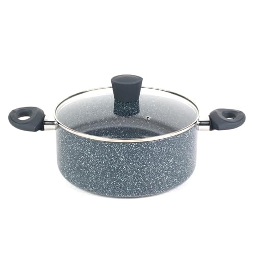 Image of Russell Hobbs RH00849EU Stockpot with Lid - Non-Stick 24cm Induction Suitable Cooking Pot, Pressed Aluminium, PFOA-Free, Soft-Touch Handles, for Stews/Soups, Nightfall Stone Collection, Blue Marble