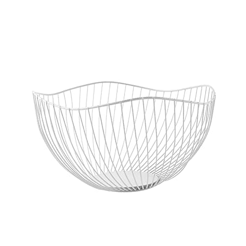Image of NORHOR Metal Fruit Basket, Iron Wire Fruit Basket, Fruit Bowls, Fruit and Vegetable Storage Basket with Wave Shape Design for Kitchen- Decorative Countertop Centerpiece (White ruffle)