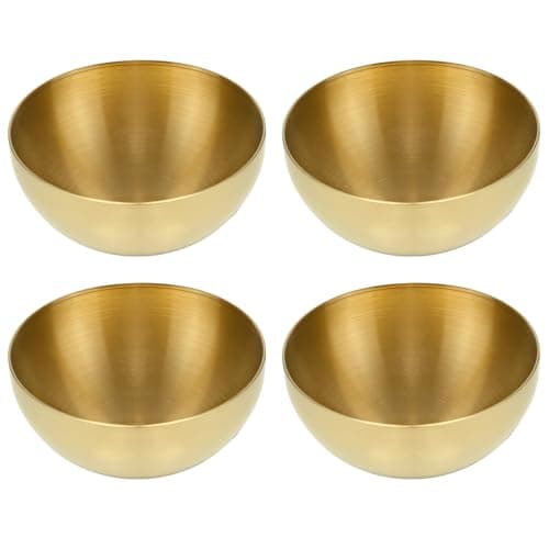 Image of Sxutop 4 Pieces Stainless Steel Mixing Bowl Gold Salad Bowl 15 cm Large Stainless Steel Serving Bowls Gold Korean Bowls for Soup Rice Ramen Fruit Noodle (15 x 7 cm)