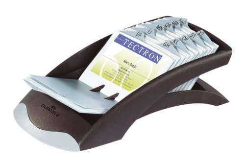 Image of Durable Visifix Desktop Business Card Holder | Includes 100 Pockets for Holding 200 Cards | Includes A-Z Index | Made fromPlastic,Black