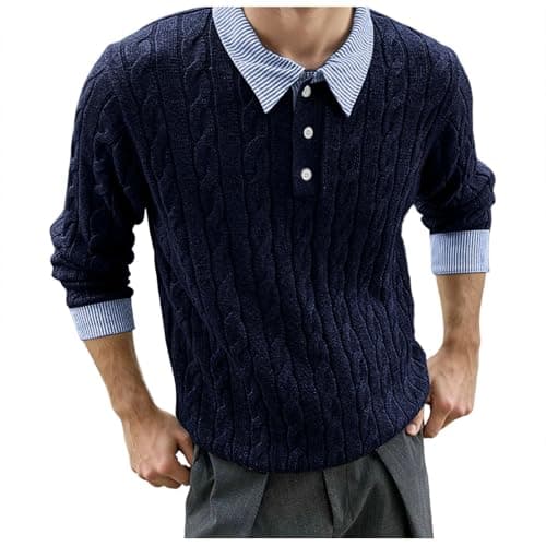 Image of Mymyguoe Falsch Two-Piece Sweater Men's Knitted Jumper 2 in 1 Shirt and Pullover Knitted Jumper Knitwear Casual Fashionable Winter Jumper Sweatshirts Top Thermal Long Sleeve Shirts Jumper Baggy, Q6