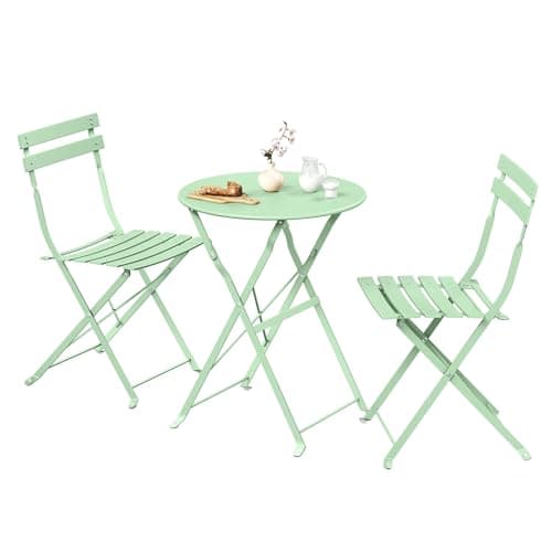 Image of SONGMICS 3-Piece Outdoor Bistro Set, Folding Patio Furniture Set with Table and 2 Chairs, Weather-Resistant Steel Balcony Furniture, for Balcony, Patio, Garden, Smoke Green GGF036CZ01