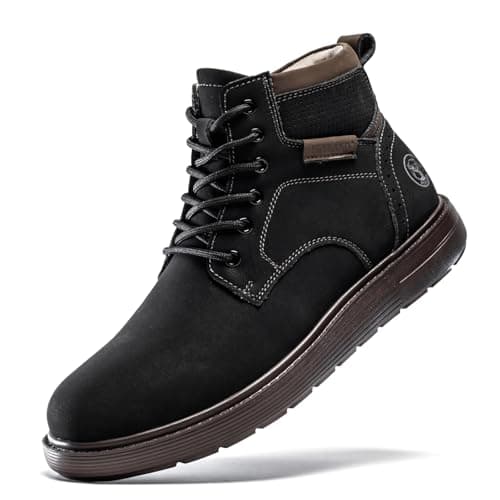 Image of FLYLAND Men's Fashion Sneaker Chukka Boots Lace Up Leather Ankle Dress Boot Lightweight Non-Slip Walking Shoes, Black, 8 UK