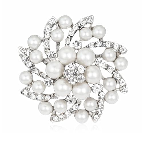 Image of Brooches for Women Uk, Elegant Crystal Flower Brooch with Simulated Pearl, Christmas Brooches for Women, Brooch Pin for Bridal Party Dress Wedding Birthday Proms and Special Occasions