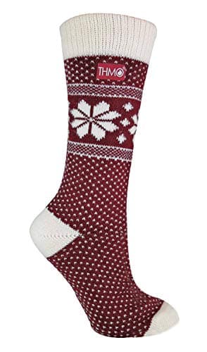 Image of THMO - Ladies Vintage Nordic Fairisle Style Winter Wool Blend Socks (4-8 uk, 39 Fairisle Red/Cream)