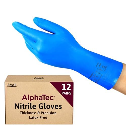 Image of Ansell AlphaTec 37-310, Multipurpose Nitrile Gloves, Reusable Kitchen Gloves, Latex Free Gloves with Chemical Protection, Cooking and Cleaning Gloves, Blue Nitrile Gloves X-Large, 12 Pairs