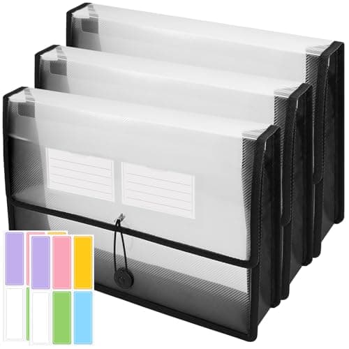 Image of 3 Pack A4 Plastic Folders Clear Paperwork Organiser Clear A4 Plastic Wallet Document Paperwork Folder Envelopes with Elastic Closure No Dividers Large Capacity Files Box for School Office Home - Black