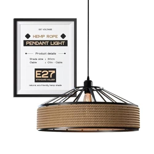 Image of Black Ceiling Light Wire Basket Metal Hemp Rope Pendant Lighting 30cm Ceiling Light Shade with 1m PVC Cable Ceiling Fitting Light & Industrial Style Light for Indoor Pendant Light Shade lamp Shade
