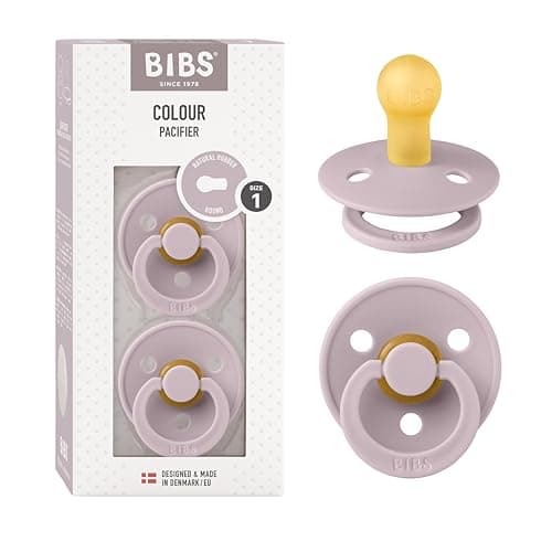 Image of BIBS Colour Soother 2-Pack, BPA Free Dummy Pacifier, Round Nipple. Natural Rubber Latex, Made in Denmark, Size 1 (0-6 Months), Dusky Lilac