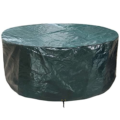 Image of PATIO PLUS Rattan Furniture Covers Outdoor,Round Patio Table Cover Waterproof , Windproof, Anti-UV, Circular Garden Furniture Set Covers for Patio Table and Chairs Set - 130x71cm Green