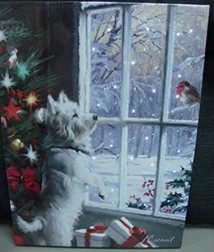 Image of The Good life Fibre Optic Light up LED Canvas/Picture Curious Westie Watching a Robin 40x30cm Battery Operated