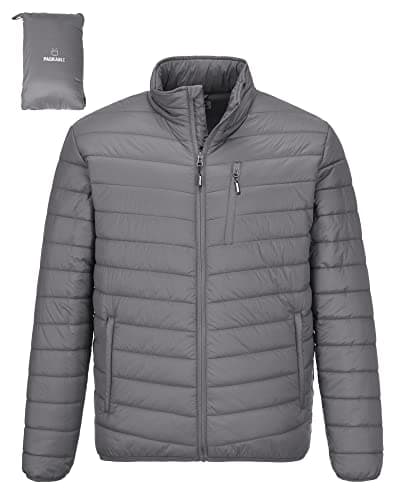 Image of Outdoor Ventures Men's Packable Puffer Jacket Insulated Lightweight Puffy Coat Warm Portable Padded Water Resistant Jacket for Hiking Travelling Camping Grey XL