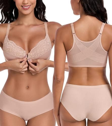 Image of Lemorosy Women's Plus Size Front Closure Non Padded Underwire Back Support Bra(Beige,38DD)