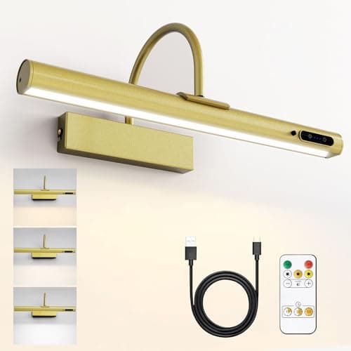 Image of HARPER LIVING Wireless Picture Light, Rechargeable Battery Wall Lamp with Remote, 180° Adjustable Magnetic Painting Light with Timer LED Wall Sconce for Pictures Dartboard Artwork Gallery-Gold