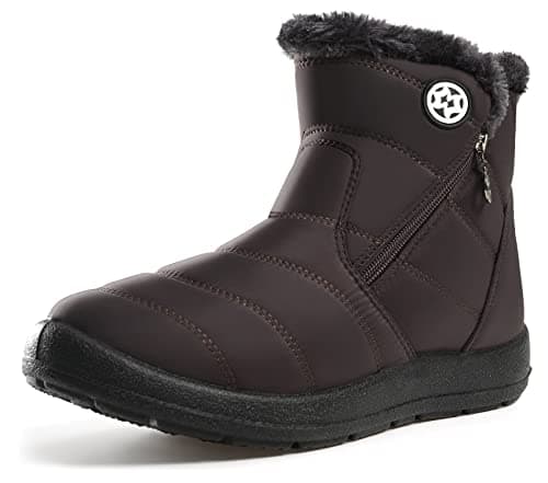 Image of Gaatpot Womens Boots Water-resistant Ankle Booties Faux Fur Lined Snow Boots Winter Warm Shoes Zip,Coffee brown,5 UK