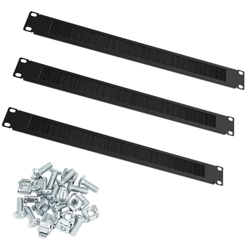Image of 3 PCS Brush Cable Manager 1U, Brush Strip Cable Management Panel with 4 Rings Rack Mount Scrub Strip for 19 Inch Network Server Rack