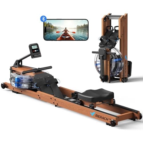 Image of MERACH Foldable Wood Rowing Machine for Home Gym, Water Resistance Rower Machine with 180 kg Weight Capacity, Dedicated Monitor and Comfortable Seat, Free MERACH App for Immersive Workout