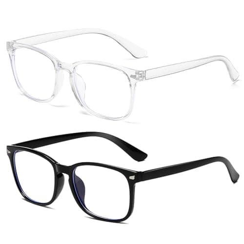 Image of KRENIE Blue Light Blocking Glasses for Women Men – 2 Pack Anti Glare Computer Eyewear – Clear Lens Reading Glasses for Eye Strain Relief – Lightweight Black and Transparent Frame