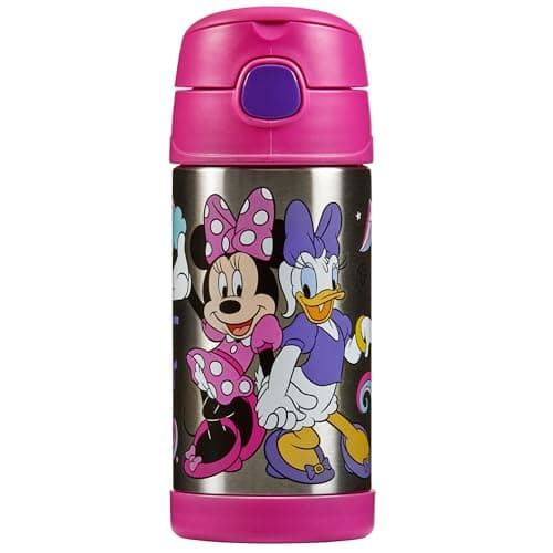 Image of Thermos - Kid Water Bottle, Disney Minnie & Daisy (355ml) - BPA Free, Stainless Steel Flask, Spill Proof, Pop-Up Straw, Carry Handle, Dishwasher Safe,12-Hour Cold Drink, School, Clubs, Sports, Picnics