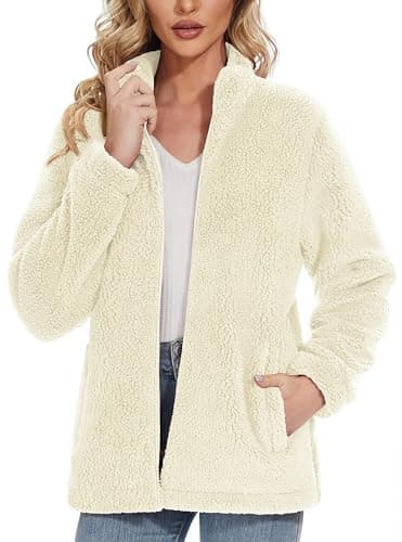 Image of MAGCOMSEN Women's Sherpa Jacket Coat Casual Full Zip Outwear Athletic Winter Tops Polar Soft Fleece Jacket, Beige, L