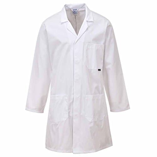 Image of Portwest C852 Mens Engineering Lab Coat Kingsmill Polycotton 245g Hardwearing Industrial Workwear Concealed Stud Food Hygiene Laboratory Warehouse Smock Chore Jacket, White, M