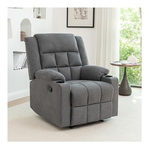 Image of INMOZATA Velvet Recliner Armchair with Adjustable Leg Rest and Reclining Functions Overstuffed Reclining Chairs Manual Recliner Chair for Home Living Room Theater Reading Resting(Grey)