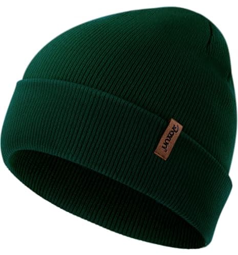 Image of ROXUN Mens Winter Hat Kint Cuffed Beanie for Women Soft Warm Unisex Windproof Skull Cap Dark Green