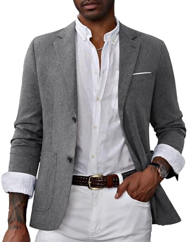 Image of PaulJones Mens Blazer Causal Business Blazer Regular Fit Tweed Suit Blazer Jackets Lightweight Sport Jackets L Gray