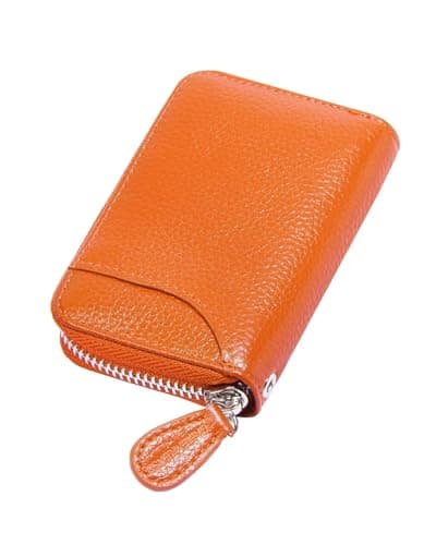 Image of Womens Credit Card Holder Small Rfid Blocking Ladies Wallet with Stainless Steel Zipper Excellent Genuine Leather Accordion Wallets Case for Women ID Compact Slim Blocked Zip Accordian Cards Orange