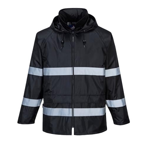 Image of Portwest F440 Men's Hi Vis Waterproof Rain Jacket - Classic Iona Reflective Rain Jacket Black, X-Large