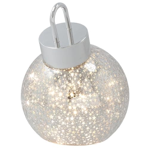 Image of Shudehill Giftware LED Crackle Glass Bauble Collection Light Up Christmas Decorations Assorted Sizes Gold and Silver (Silver Small Height 15x Width 12x Depth 12cm)