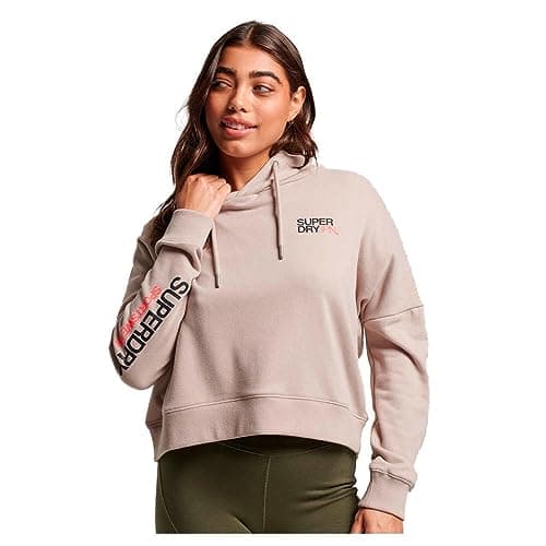 Image of Superdry Sportswear Logo Boxy Hood Sweatshirt for Women, Warm Grey, UK 8