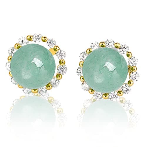 Image of Jade Stud Earrings, Sterling Silver Earrings Studs, Good Luck Jewellery Gift for Birthday Anniversary Mothers Day (Gold, Circle)