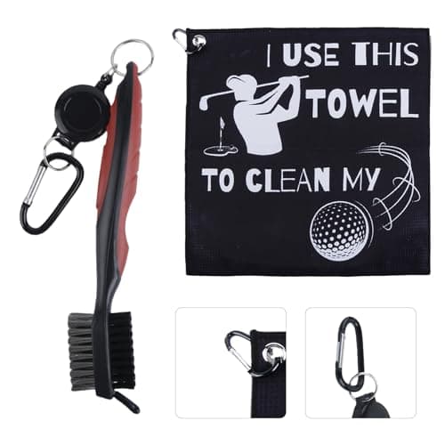 Image of Golf Accessories Set- Golf Club Cleaner Brush and Golf Towel Personalised, Funny Golf Gifts for Men, Golf Brush and Golf Towels for Golf Bags with Clip, Golf Gifts for Golfers Birthday Father's Day