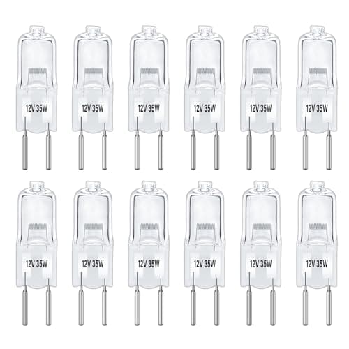 Image of 12 Pack GY6.35 Halogen Bulb 12V 35W Dimmable, Warm White 2700K, 390LM, Clear Capsule Light Bulb, Halogen GY6.35/G6.35 2-Bi-Pin Base, for Under Cabinet, Desk Lamp, Chandeliers, Landscape Lighting