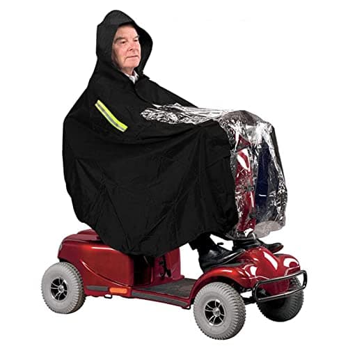 Image of NNKJ Waterproof Rain Poncho for Mobility Scooter, Large Wind Proof Scooter cape Raincoat Reusable Made by Black Clear PVC Full Protection from Rain