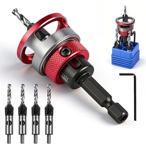 Image of 7 PCS Countersink Drill Bits Set, 4PCS Four-Flute HSS M2 Tapered Drill Bits and Adjustable Depth Stop Collar, 1/4 Inch Hex Shank, 3.2/2.8mm Drill+8/10mm 82° Counter-Bore,Precise Drills for Woodworking