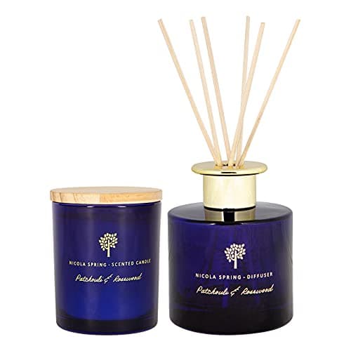 Image of Nicola Spring Patchouli & Rosewood Scented Candle & Reed Diffuser Set - 130g Soy Wax Candle 21 Hour Burning Time Small Relaxing Fragrance Gift Set Aromatherapy 200ml Fragrant Diffuser