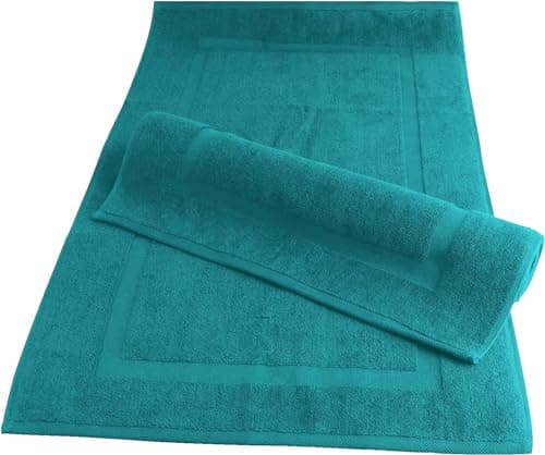 Image of Pack of 2 Large Bath Mats Luxury 100% Cotton Terry Towel Rugs 1000-GSM Extra Soft Floor Towel Non Slip Quick Dry Shower Bathroom Mats (Teal)