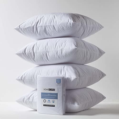 Image of HOMESCAPES Set of 4 Euro Size 80 x 80 cm Terry Towelling Waterproof Pillow Protectors 100% Cotton Terry Pile Top Breathable Hypoallergenic Washable Square Pillow Covers with Zip Closure